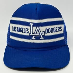 Vintage 80s Los Angeles LA Dodgers Trucker Hat Baseball Cap Snapback USA Blue